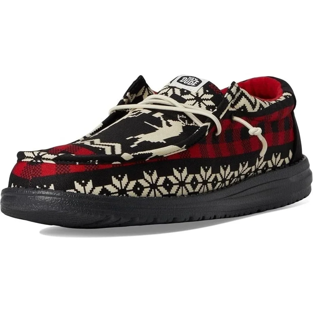 Hey Dude Wally Holiday Cheers Mens Size 14 Black Multi Plaid Loafers 41862-0C4